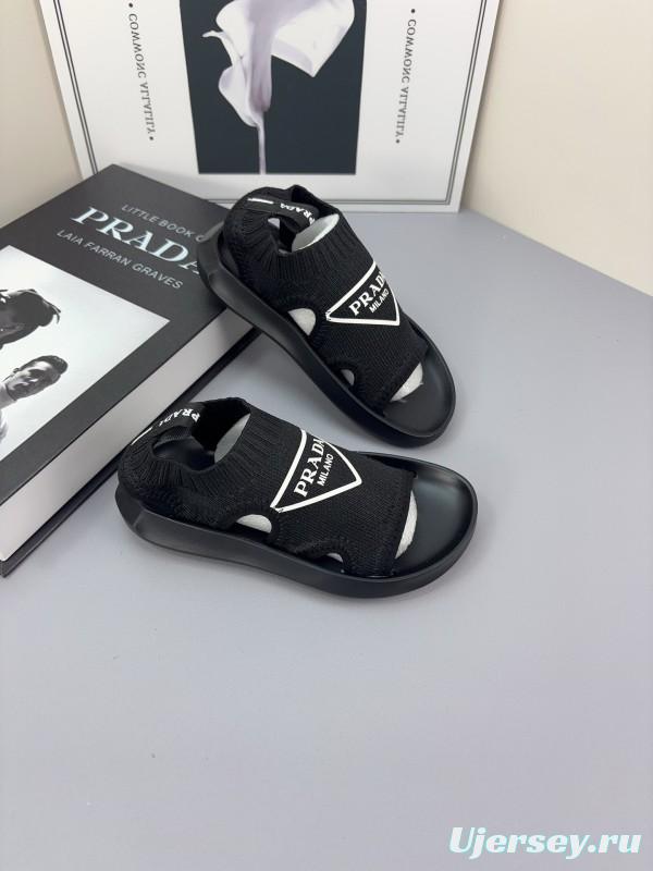 2025 Kids PRADA Black White Fabric Sandals