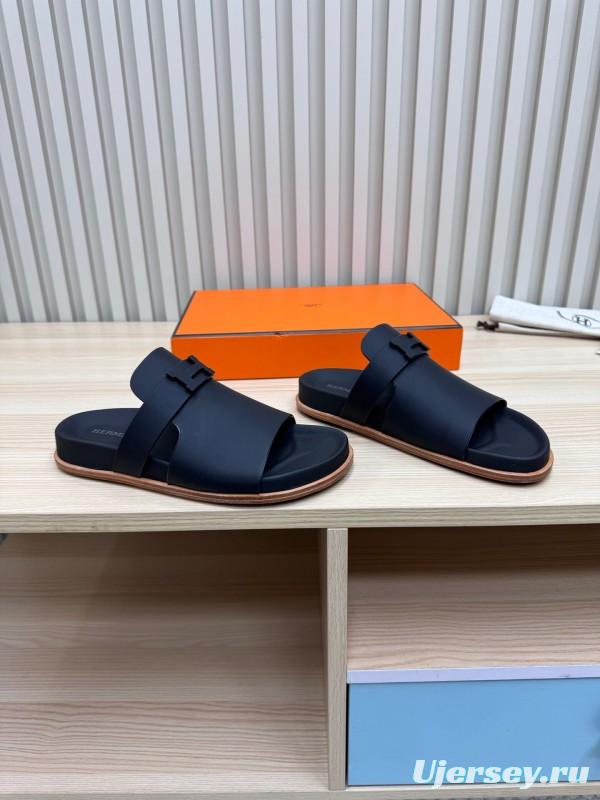 2025 Hermès Black Leather Slippers