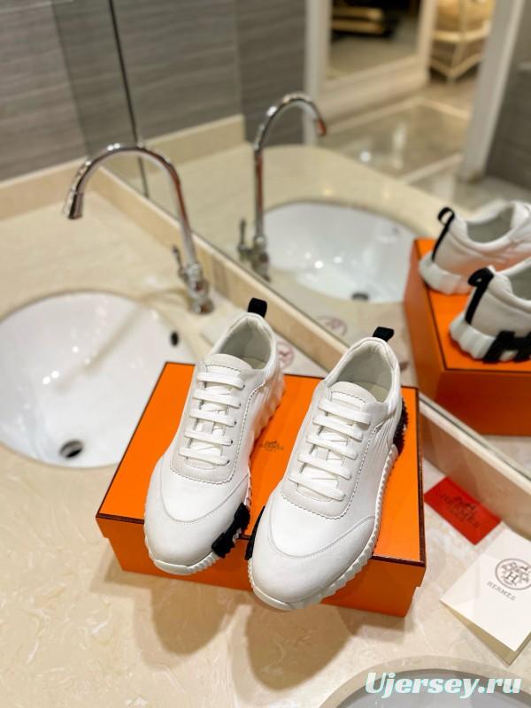 2024 Unisex Hermès White Imported Silk Lambskin Suede Sneakers MJ00320