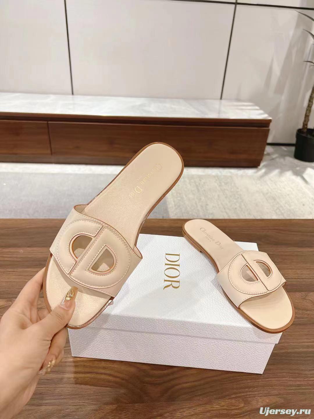 2025 Dio Ivory Leather Slippers LY00260