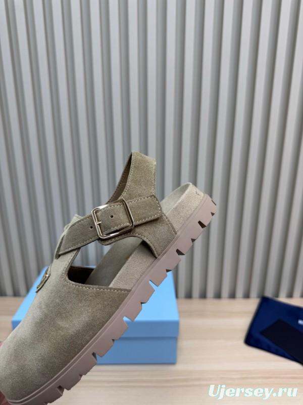 2025 Women Prada Khaki Suede Sandals LY00280
