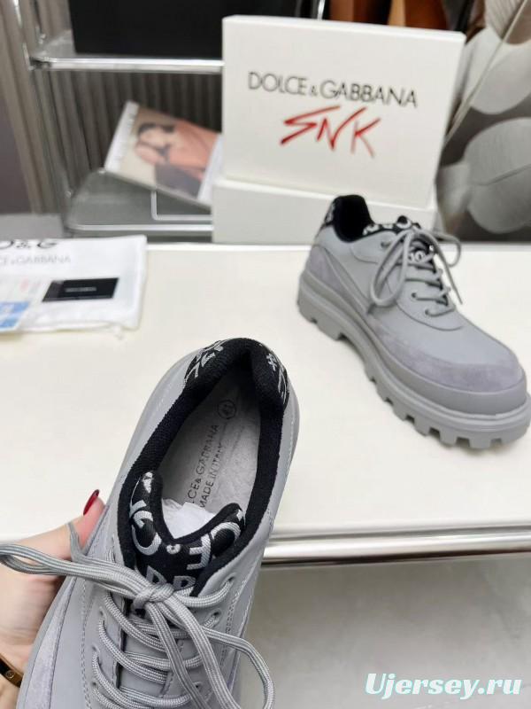 2024 Unisex Dolce & Gabbana Grey Leather Derby Casual Shoes MJ00360