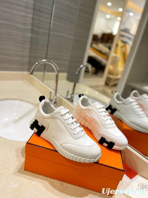 2024 Unisex Hermès White Imported Silk Lambskin Suede Sneakers MJ00320