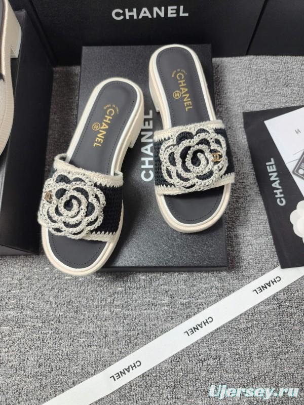 2025 Slippers Chanel Black White Crochet Sandal