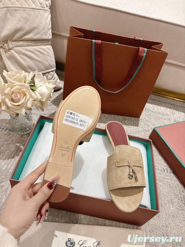 2025 Women LP Beige Suede Slippers