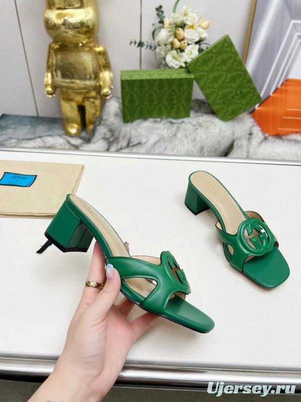 2025 Gucci Green Leather Slippers MJ00190/225