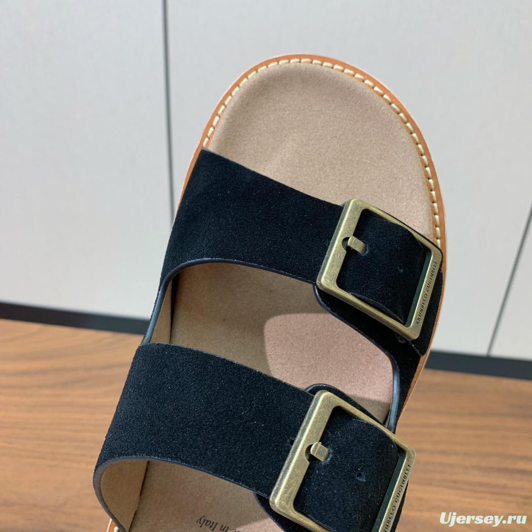 2025 Unisex Brunello Cucinelli Black Suede Leather Slippers KFY00250