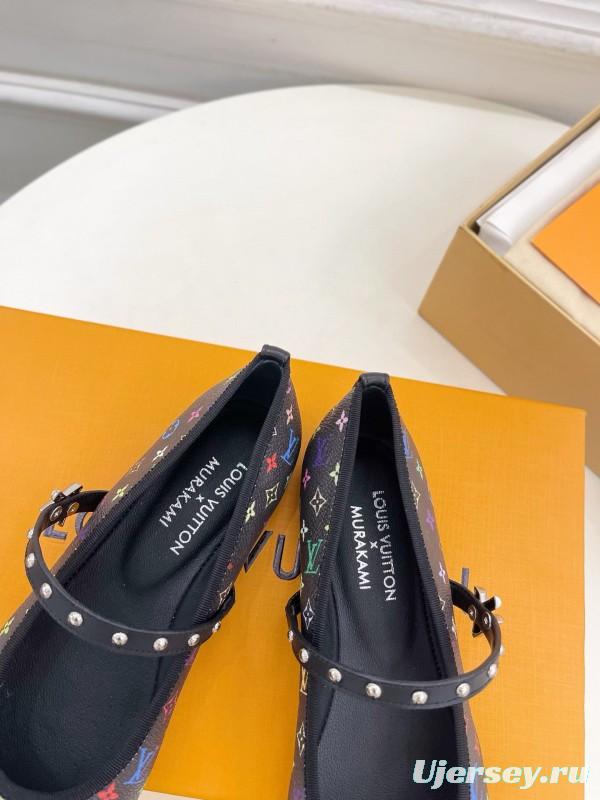 2025 Women Louis Vuitton Rainbow Monogram Leather Ballet Flats Custom MJ00300