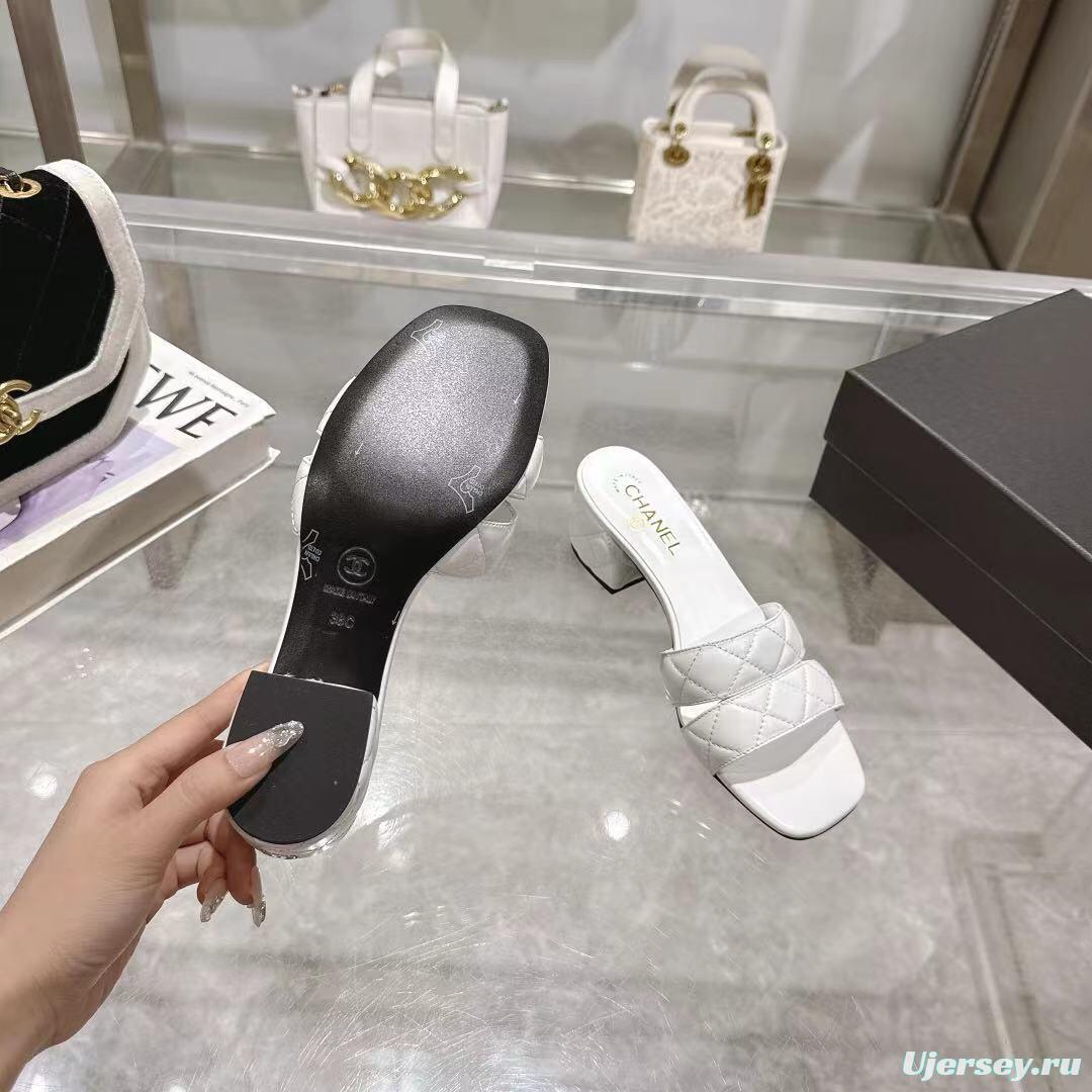 2025 Women Chanel White Leather Sandals LY00280