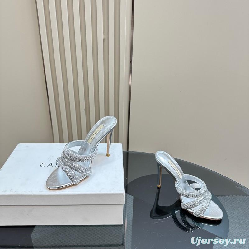 2025 Women Casadei Silver Leather High Heel Crystal Embellished KFY00290