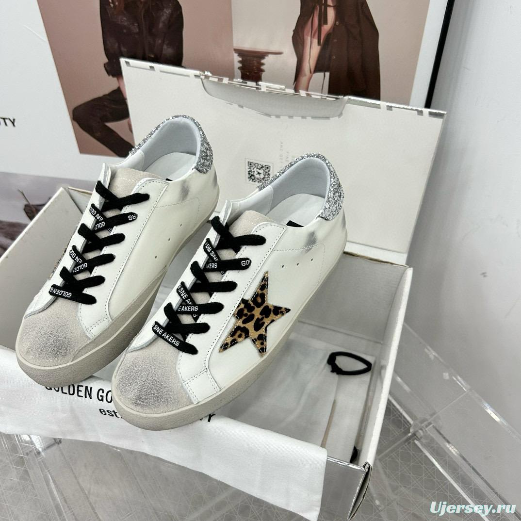 2025 Women GGDB White Black Leopard Print Leather Sneakers