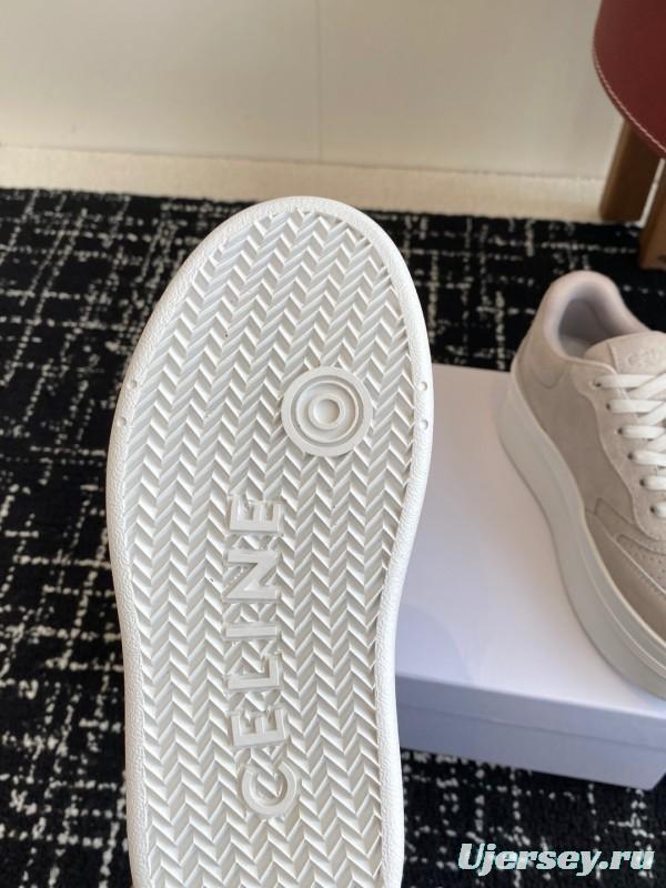 2025 Women Celine Beige Suede Platform Sneakers CELINE Embroidery