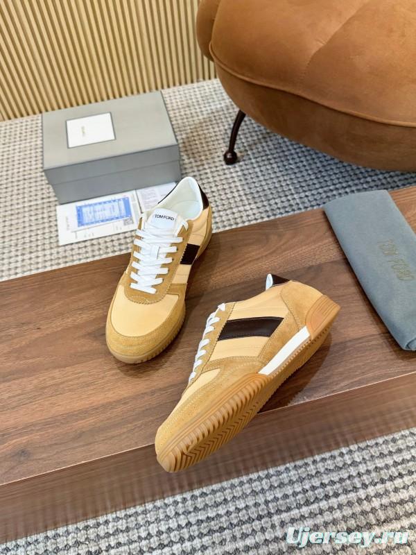 2025 Men TOM FORD Beige Brown Suede Leather Sneakers LY00360