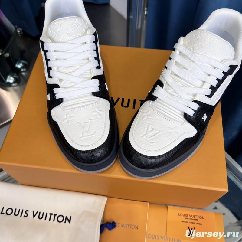 2025 Unisex Louis Vuitton White Black Leather LV Trainer