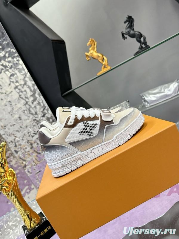 2024 Unisex Louis Vuitton White Brown Leather Mesh Plimsolls Waxed Vintage MJ00500