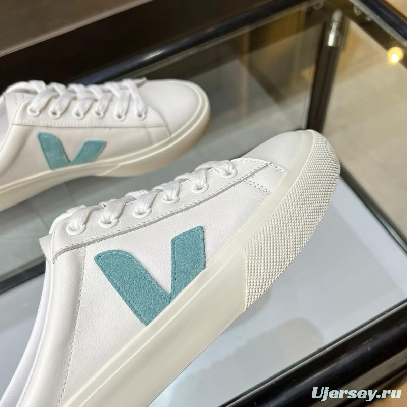 2025 VEJA White Blue Leather Canvas Slip-On Sneakers
