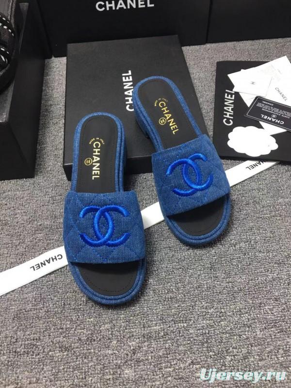 2025 Women Chanel Blue Fabric Slippers LY00000