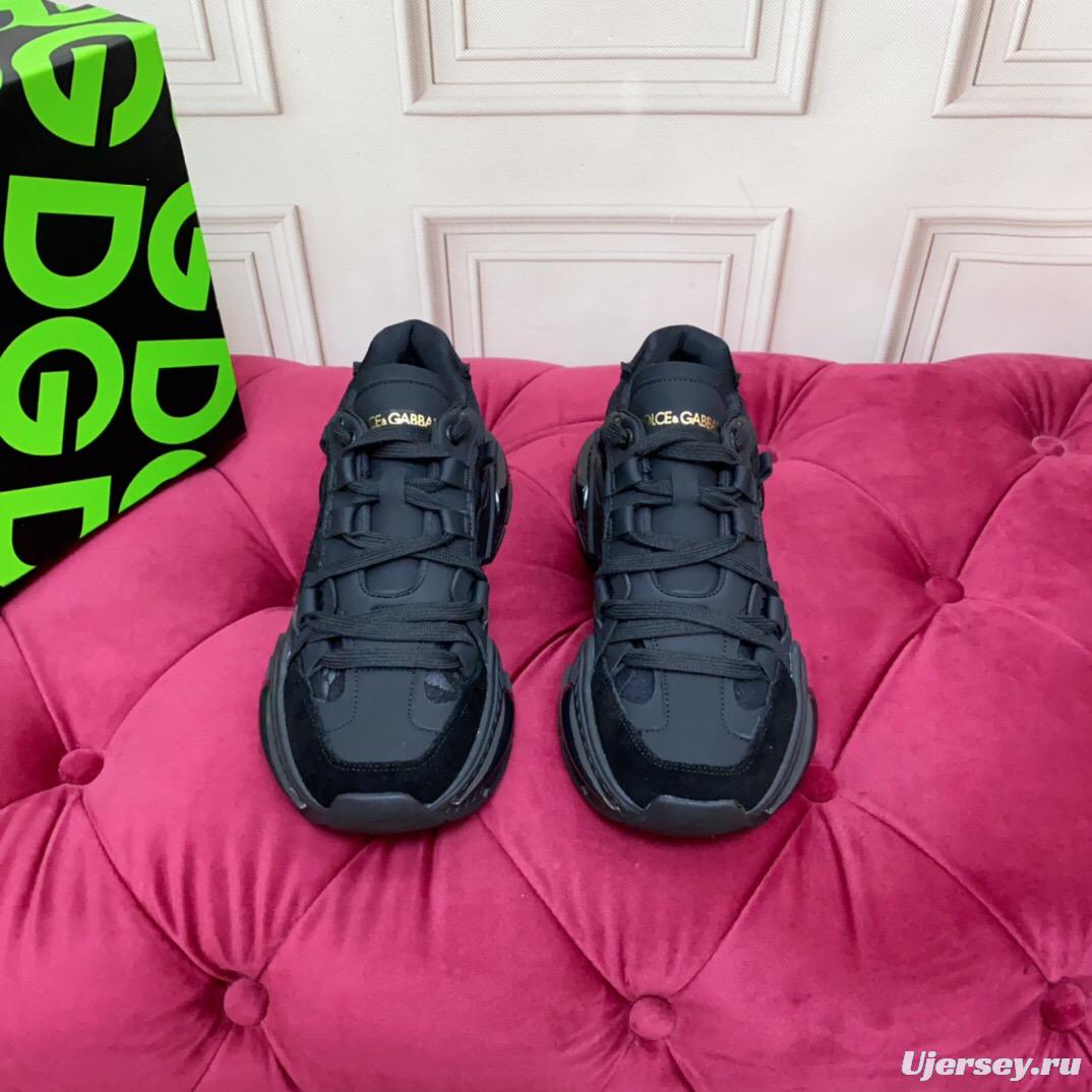 2025 Unisex Dolce & Gabbana Black Mesh Leather Sneakers LY00340