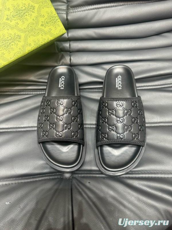 2024 Slippers Gucci Black Leather Slippers MJ00200