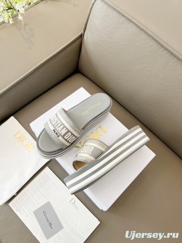 2025 Women Dior Grey Canvas Slippers CH