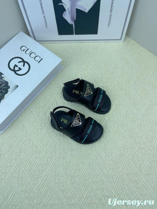2025 Kids PRADA Black White Leather Sandal