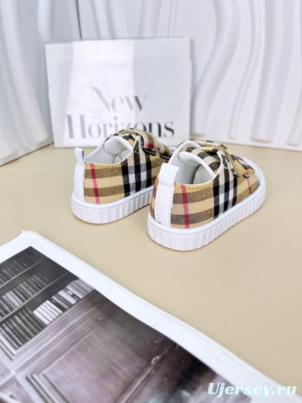2024 Kids Burberry Beige Black Canvas Leather Sneakers