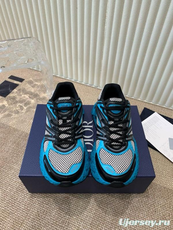 2024 Unisex Dior Blue Black Leather Mesh Sneakers