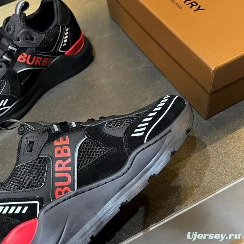 2025 Unisex Burberry Black Red Mesh Suede Leather Sneakers