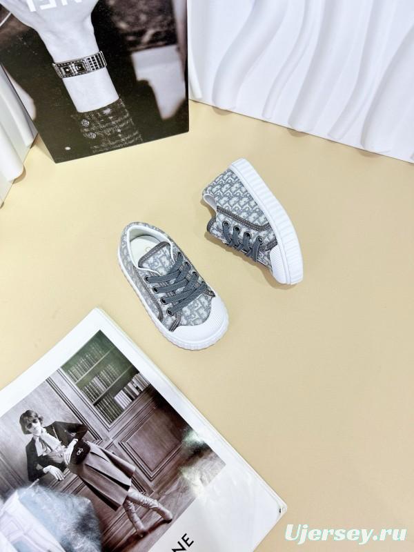 2024 Kids CHANEL Gray Beige Black Canvas Sneakers