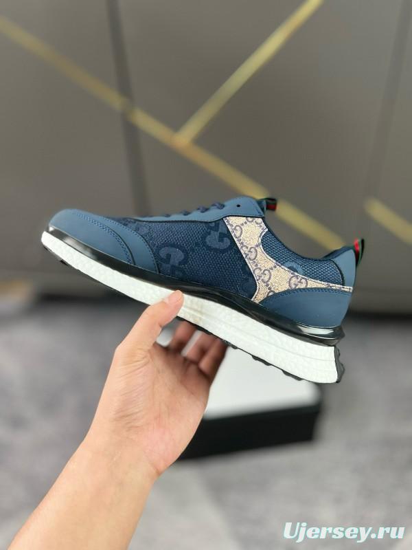 2024 Men Gucci Blue Beige Mesh Leather Sneakers MJ00260