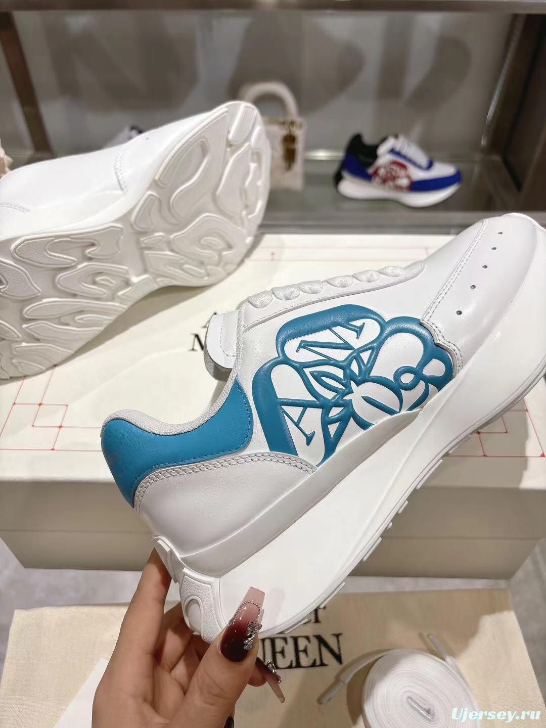 2025 Women Alexander McQueen White Blue Leather Sneakers LY00340