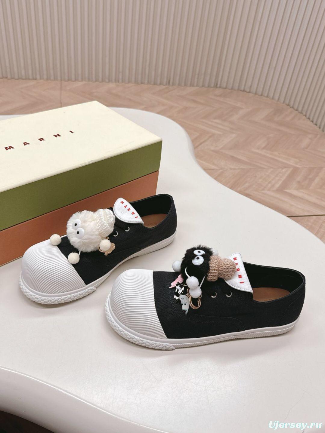 2025 Women Marni Black White Cotton Casual Lace-Up LY00250