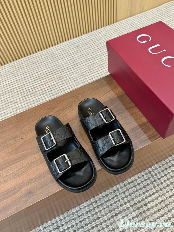 2025 Women Gucci Black Leather Sandals Buckle LY00230