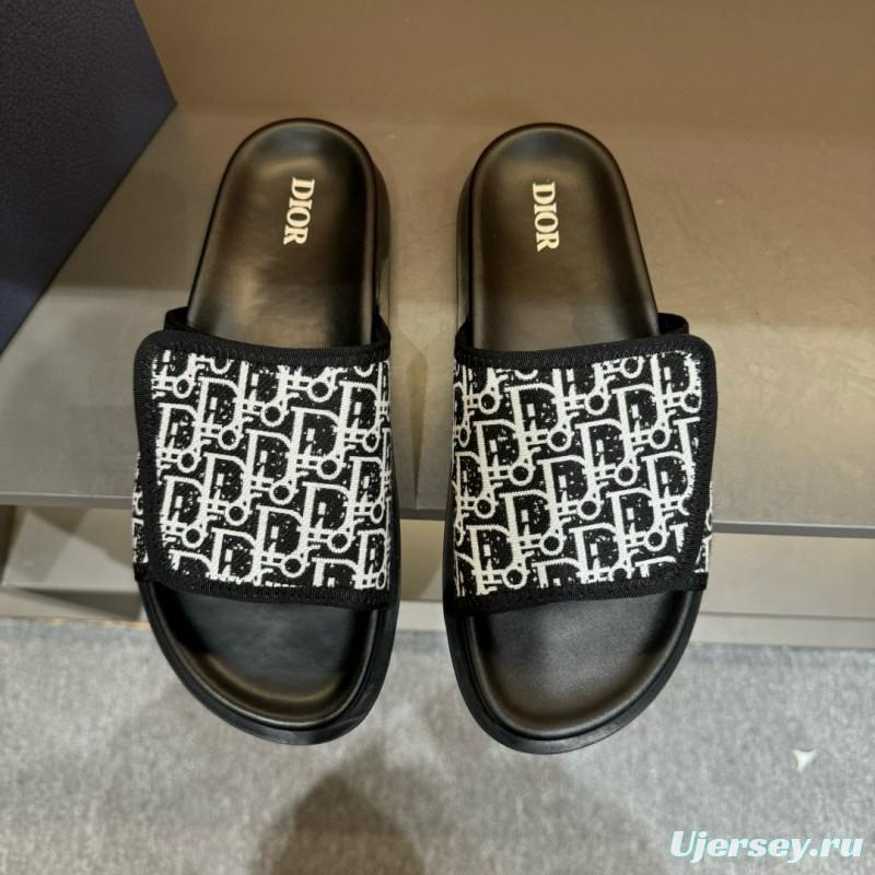 2024 Slippers Dior Black White Canvas Slippers MJ00180
