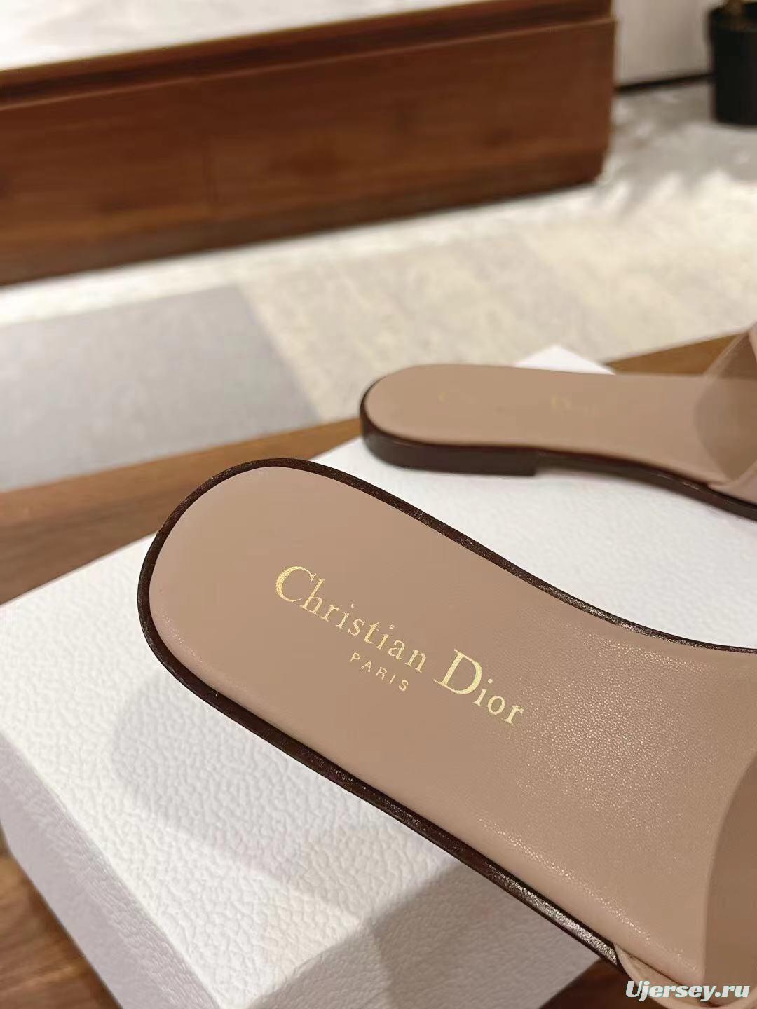 2025 Dio Women Beige Leather Slippers LY00260