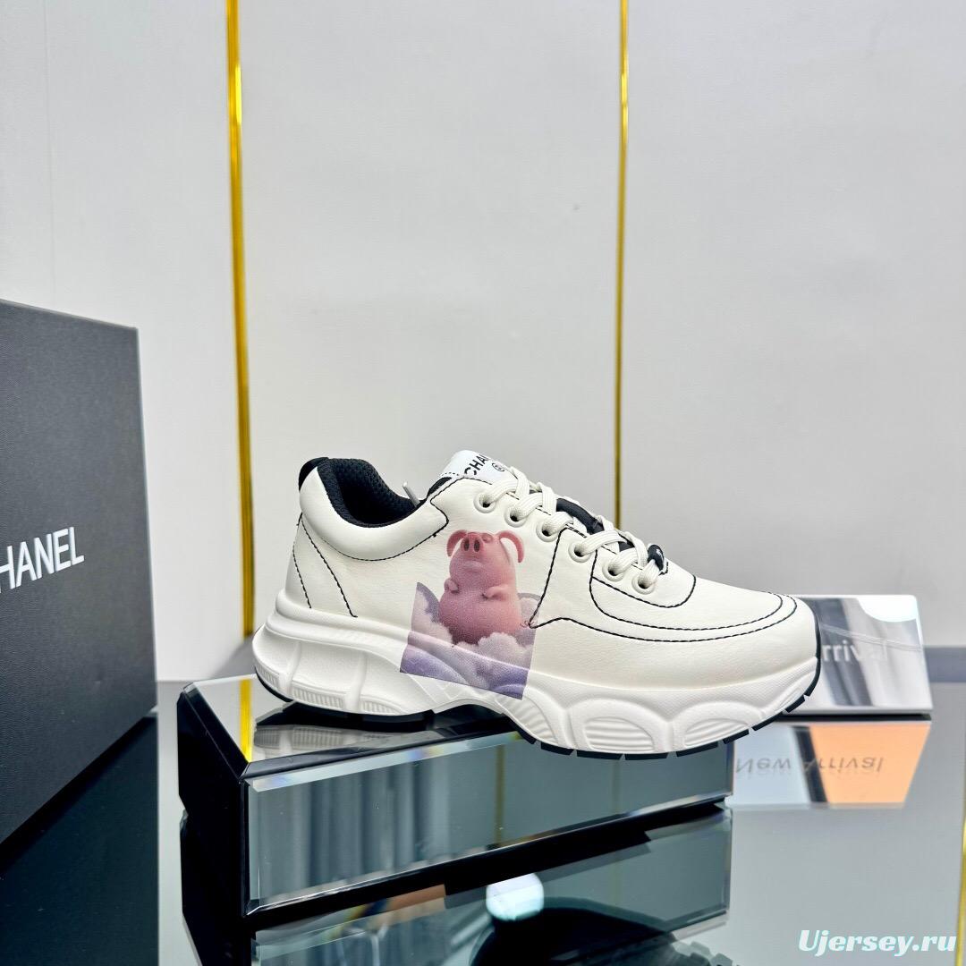 2025 Women Chanel White Leather Sneakers