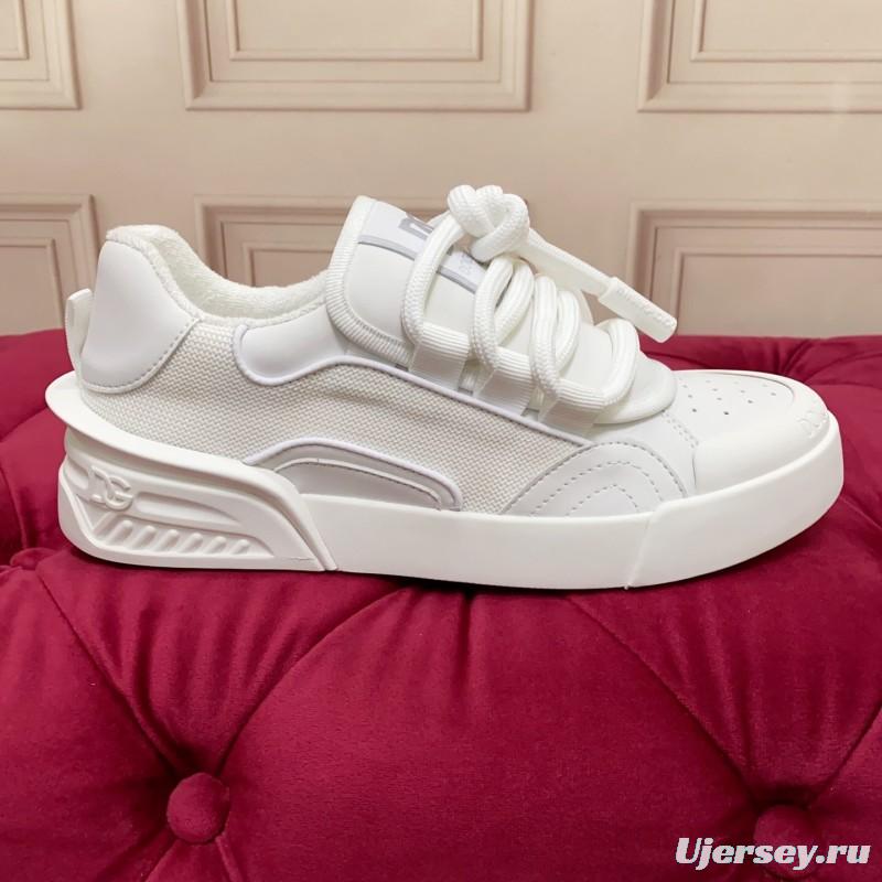 2025 Unisex Dolce & Gabbana White Leather Mesh Sneakers