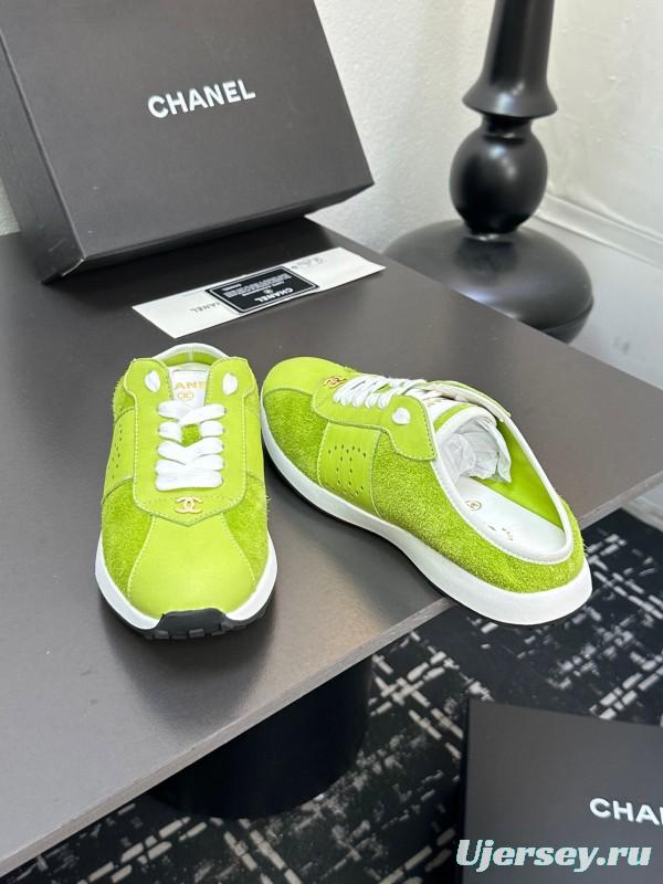 2025 Women CHANEL Green Suede Casual Sneakers Handmade For LY00360(F)