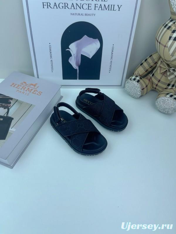 2025 Kids Gucci Black Leather Sandals