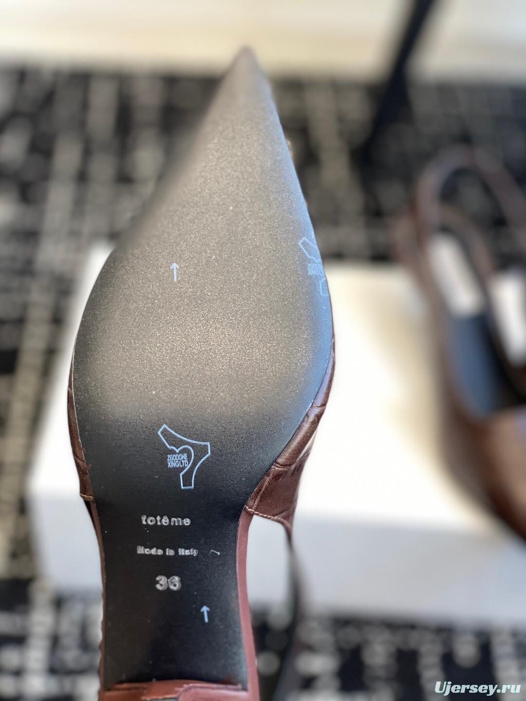 2025 Women Toteme Brown Leather Slingback Pointed Toe Heels