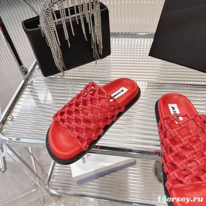 2025 Jil Sander Red Leather Woven Slippers