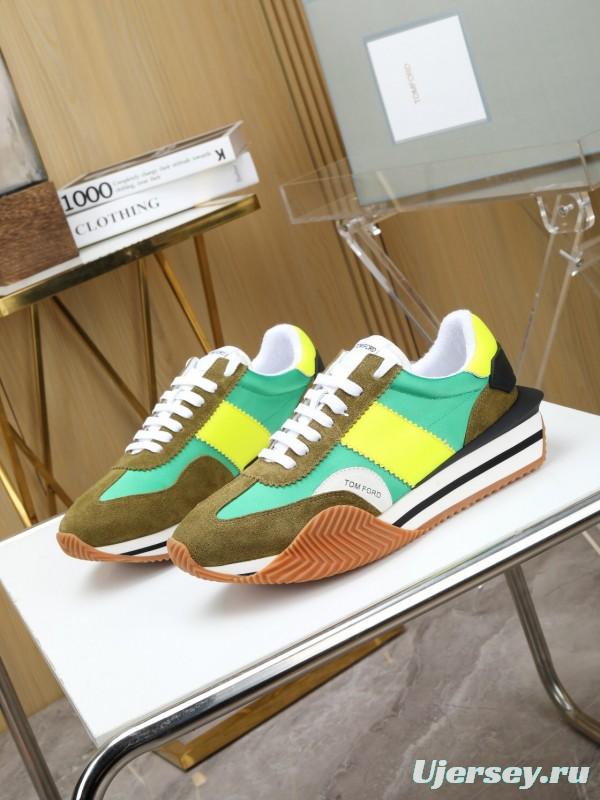 2025 Unisex TOM FORD Green Yellow Suede Nylon Sneakers LY00360(F)/LY00370(M)