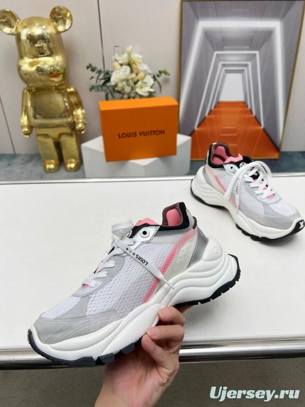 2025 Unisex Louis Vuitton White Pink Mesh Leather Sneakers Monogram LY00340