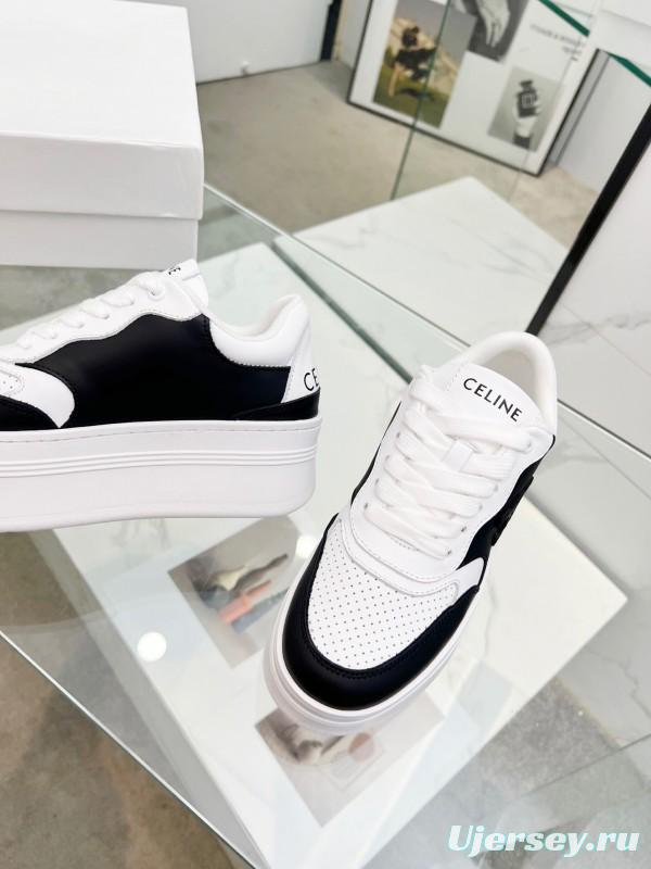 2025 Women Celine Black White Leather Platform Sneakers Block Triomphe LY00270