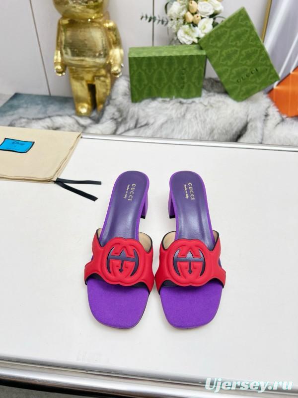 2025 Gucci Purple Red Leather Slippers MJ00190