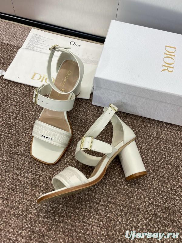 2025 Women Dior White Calfskin Leather Sandals Ankle Strap