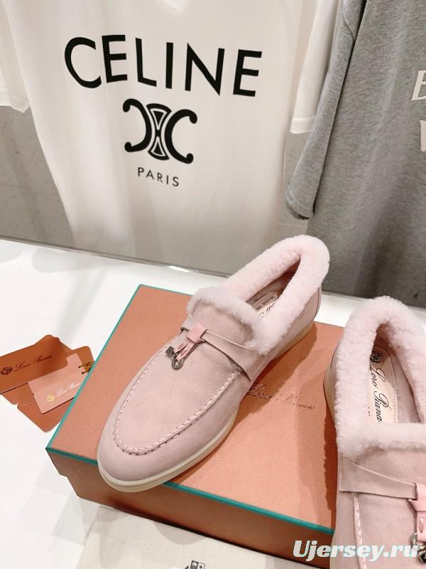 2024 Women LP Pink Suede Shearling Loafers MJ00300