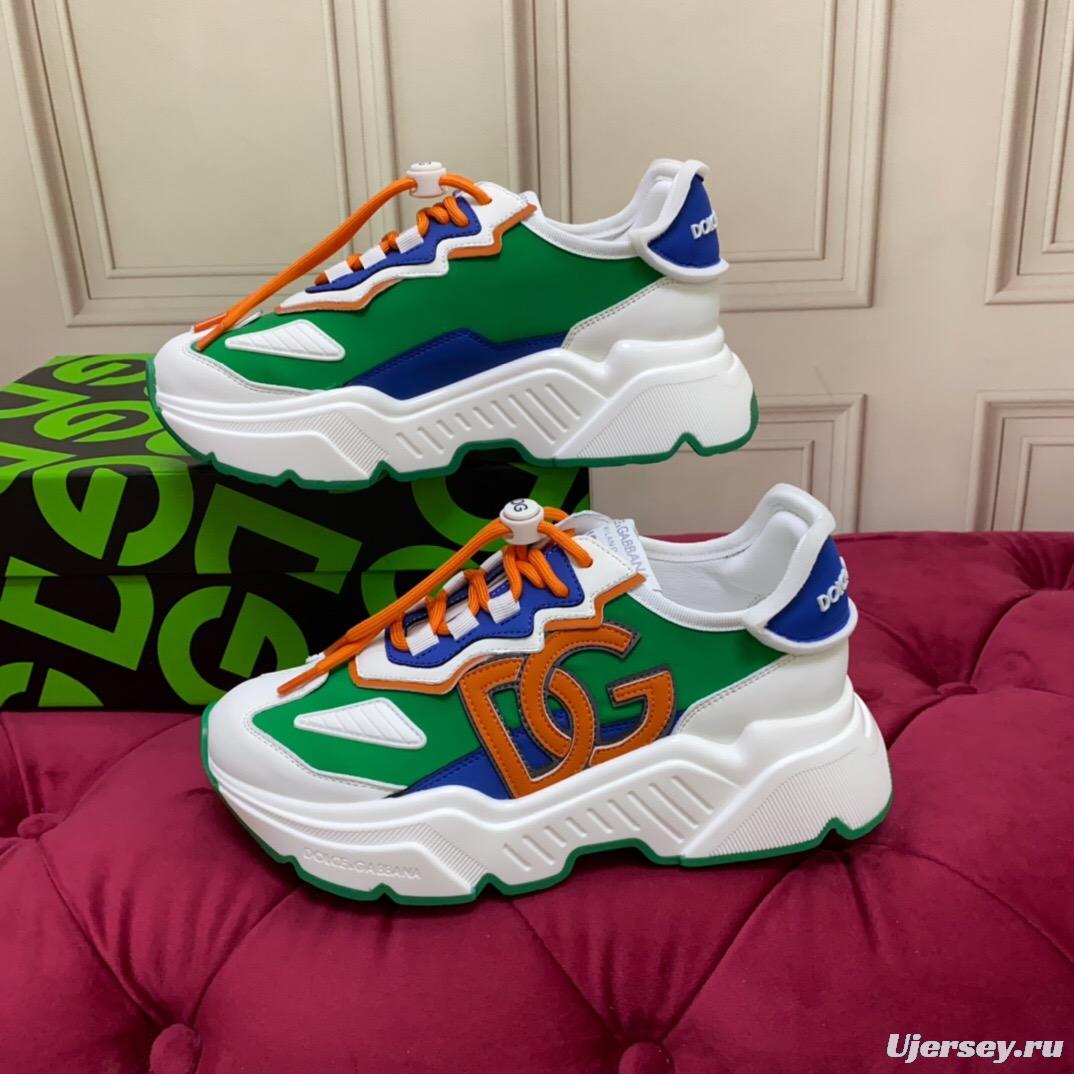 2025 Unisex Dolce & Gabbana Green Blue Orange Leather Lycra Sneakers DG