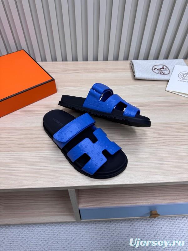 2025 Slippers Hermès Blue Leather Slippers