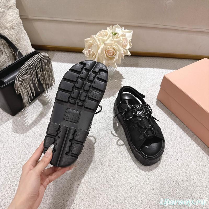 2025 Women Miu Miu Black Lycra Sandals LY00280